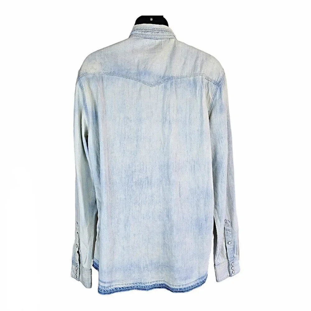 True Religion Denim Pearl Snap Shirt Western Cotton Light Wash Size 2XL/TG